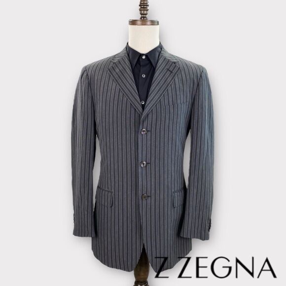 Z Zegna Blazer Mens 40R Silk Linen 'Sweater' Striped 3 Button Lightweight - Picture 1 of 12